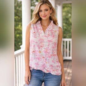 Crown & Ivy Pink Flamingo Tropical Sleeveless Top XL 🦩